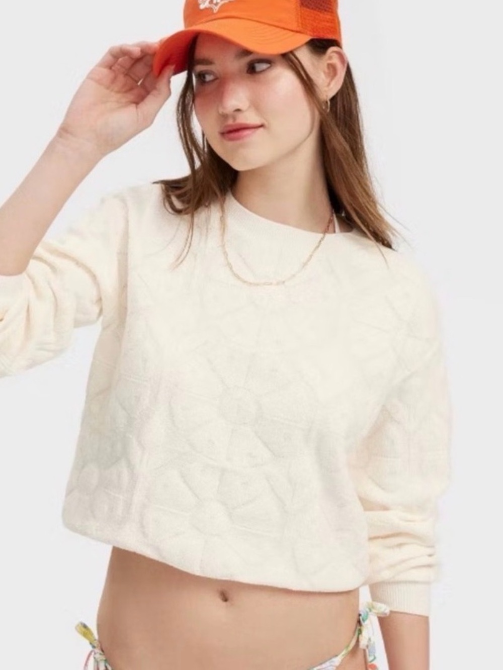 NWT Roller Rabbit x Target Daisy floral Women's Cream Textured Knit Sweater sz S